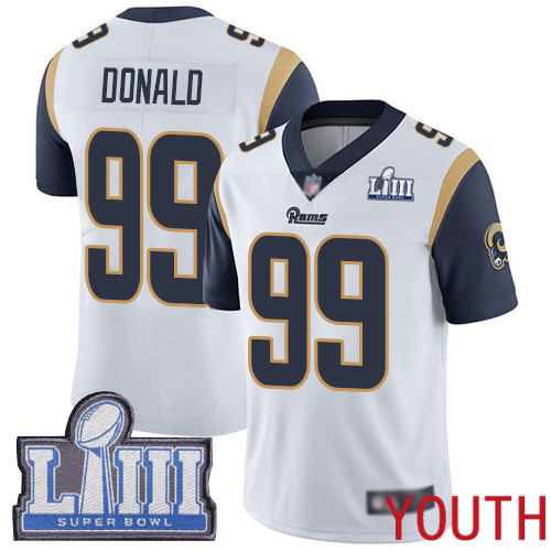 Los Angeles Rams Limited White Youth Aaron Donald Road Jersey NFL Football 99 Super Bowl LIII Bound Vapor Untouchable